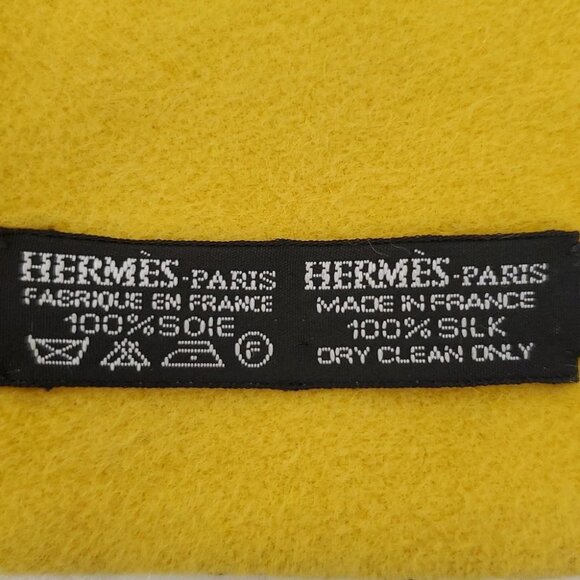 Auth HERMES - Yellow Navy Multi Angora Silk Scarf - Picture 4 of 5